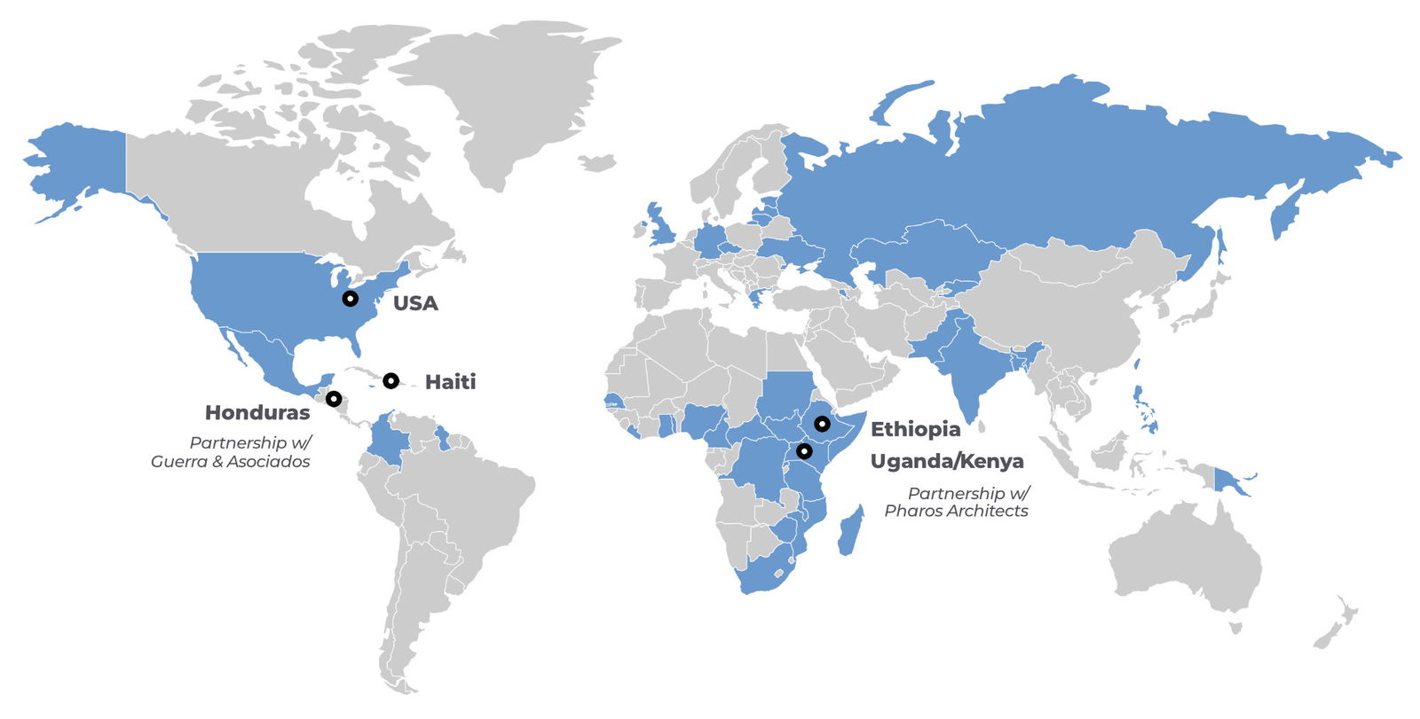 World map showing project locations